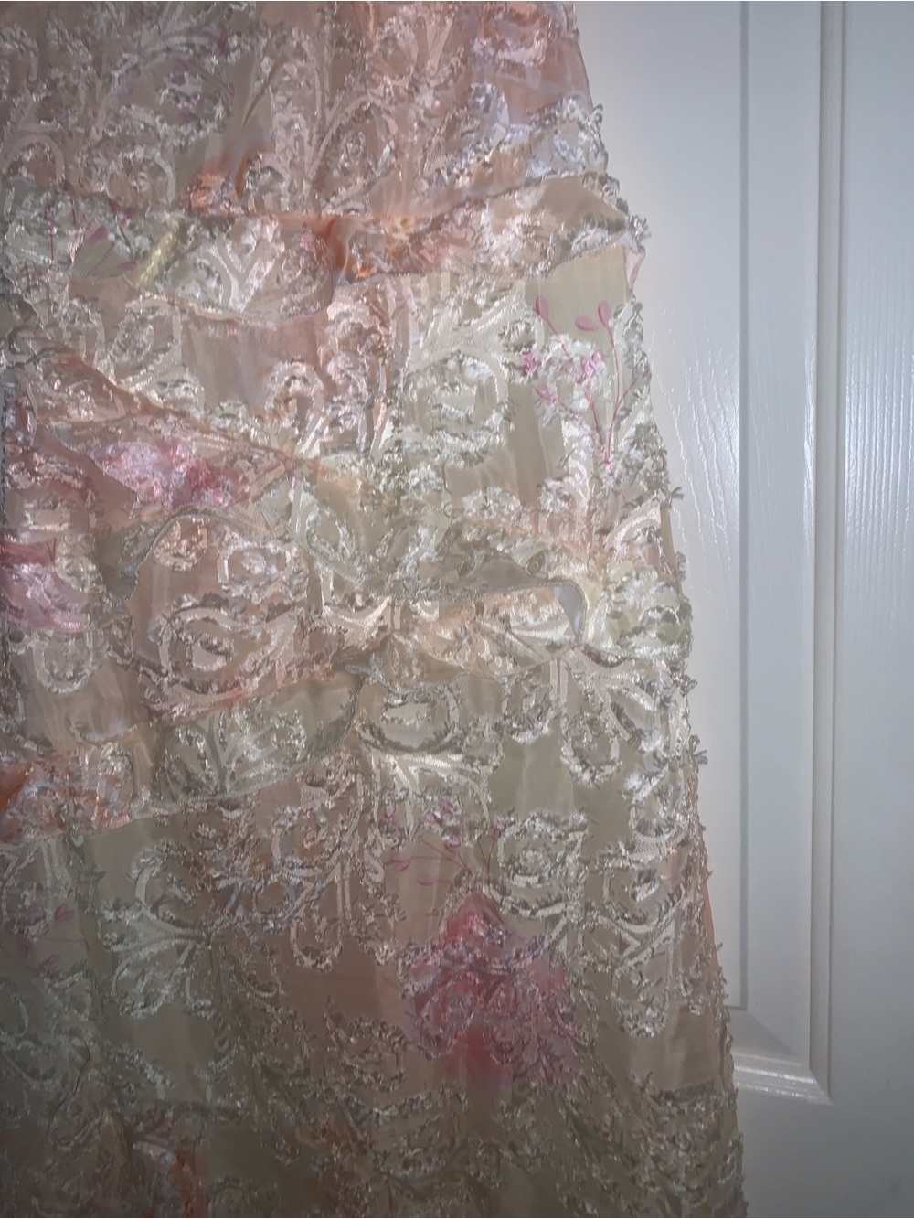 Elegant Cream and Pink Floral Lace Prom Dress